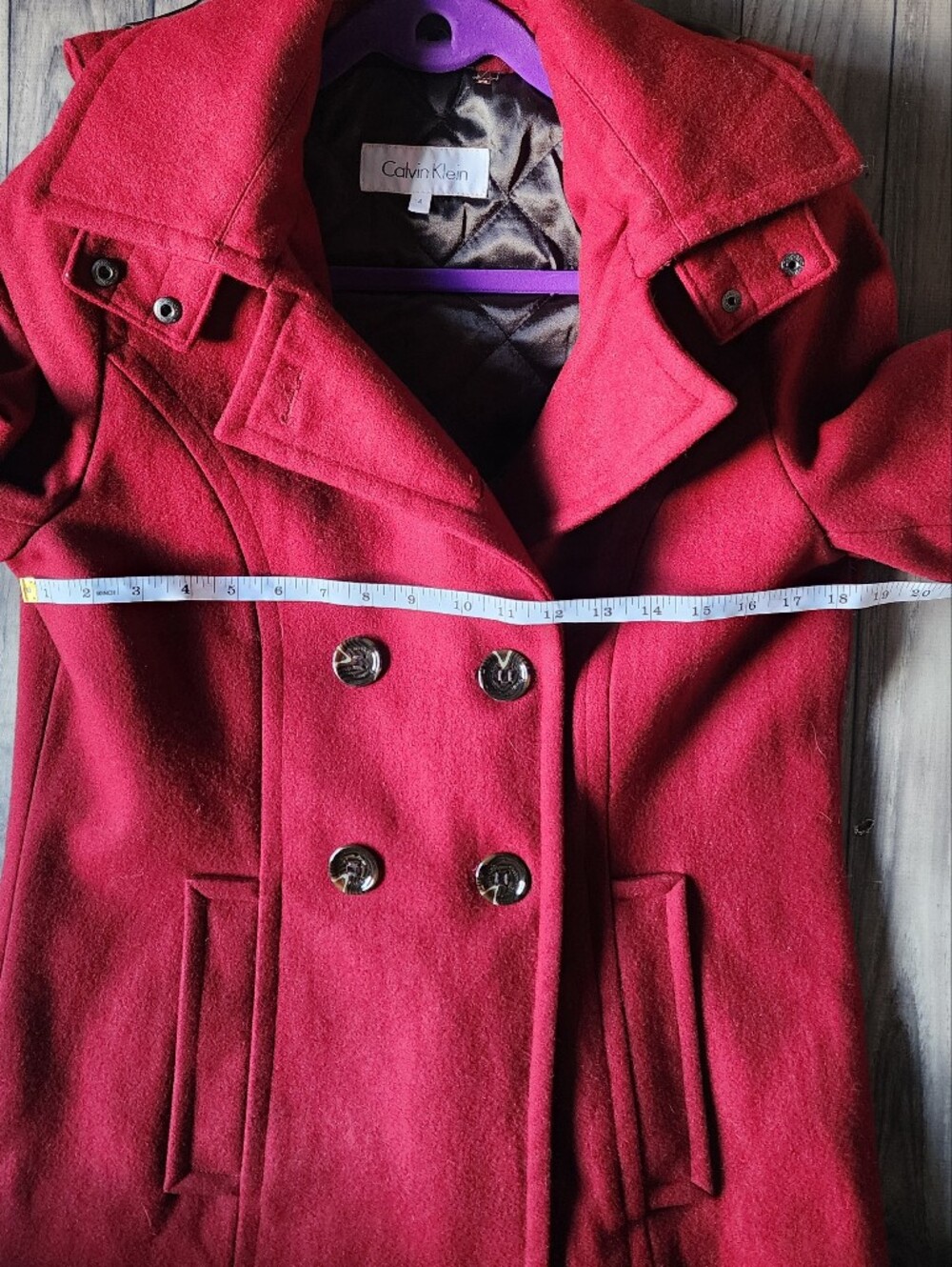 Calvin Klein Women's Red Wool Blend Peacoat - Picture 9 of 10